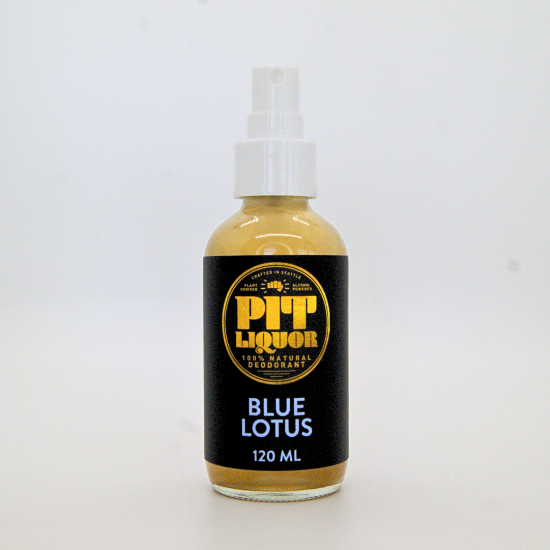 Bottle of Pit Liquor Blue Lotus on a white background